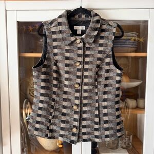 Christopher & Banks Black and Beige Checked Button-Front Vest